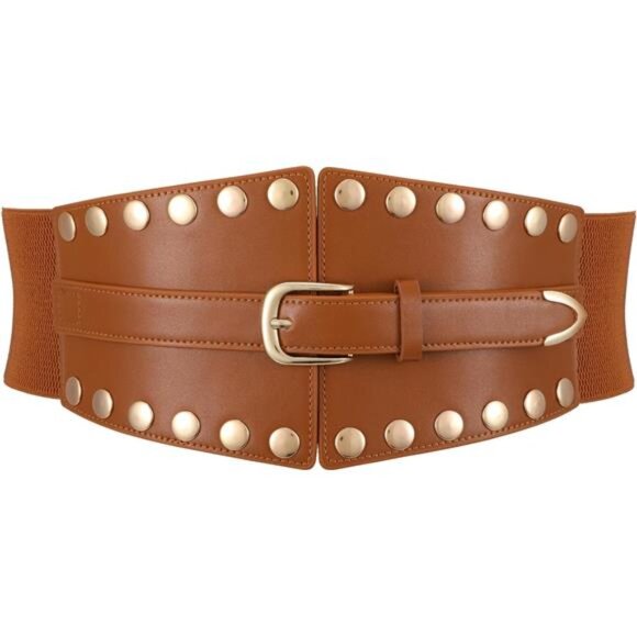 Leather Elastic Waist Cincher with Gold or Silver Rivets for Dresses & Coats - Picture 1 of 2